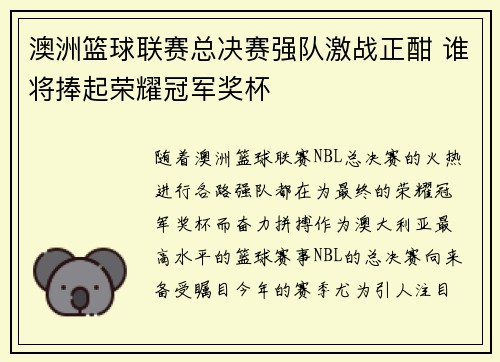 澳洲篮球联赛总决赛强队激战正酣 谁将捧起荣耀冠军奖杯